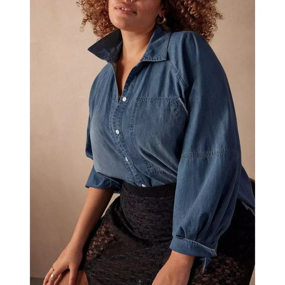 NWT Torrid Festi Denim Button-Up Shirt Blue Relaxed Tunic Top Plus Size 3 3X - Picture 6 of 12